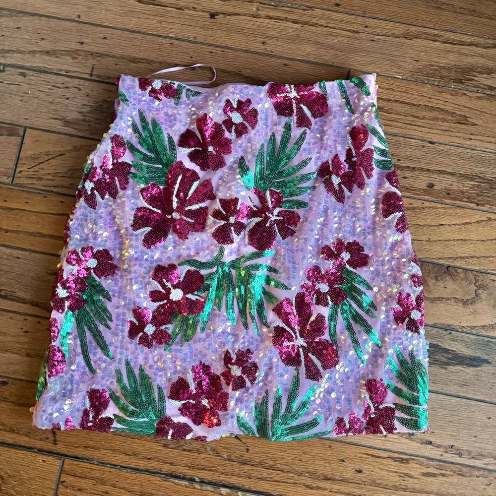 Rachel Zoe Floral Hawaiian Leaf Sequin Skirt